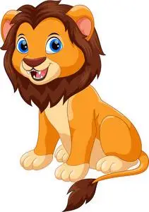 可爱的小狮子卡通在白色背景下隔离照片