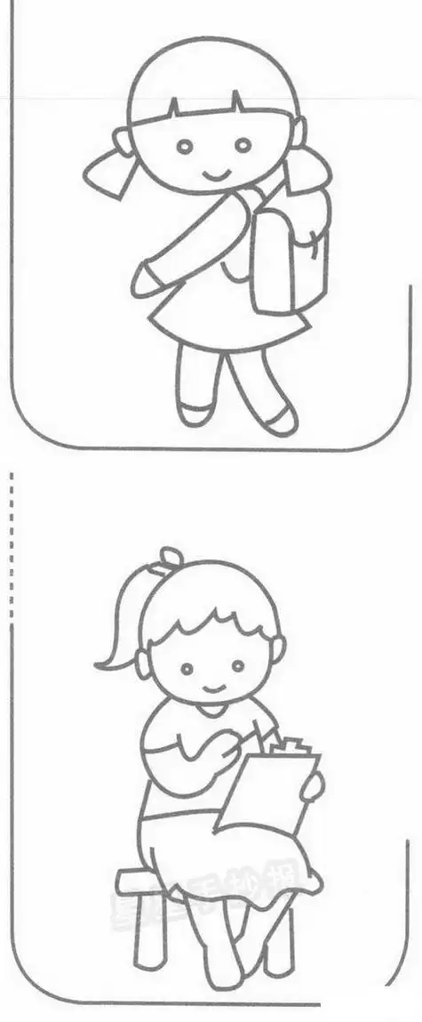 上学的小女孩简笔画教程