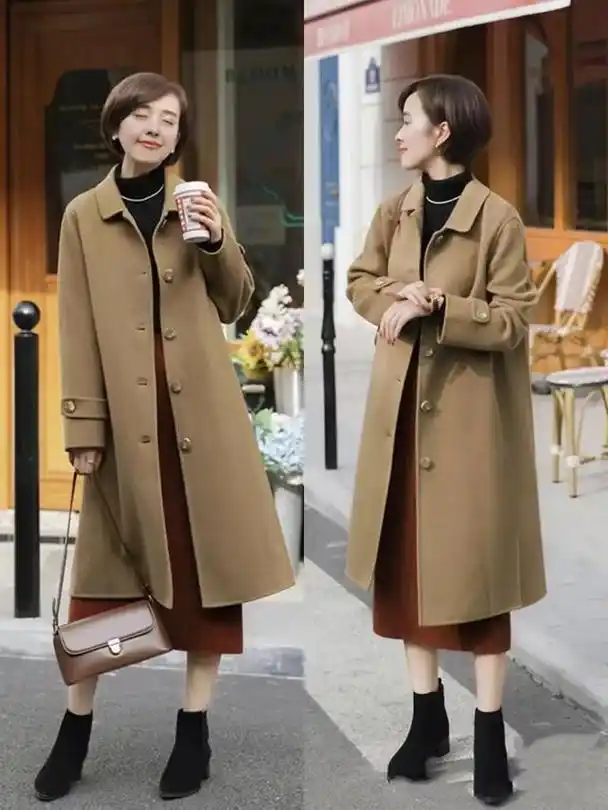 二:中长款大衣配长裙,裙摆超过大衣3-5cm即可.