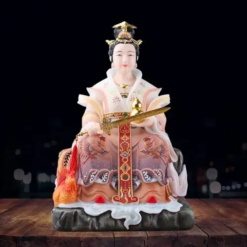 汉白玉九天玄女神像家用人物踏凤九天圣母娘娘居家客厅摆件工艺品