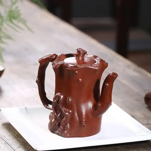 紫砂壶原矿小红泥达摩树桩壶宜兴紫砂仿老壶批发定制