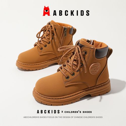 abckids儿童马丁靴男童小黄靴女童大黄靴子皮靴短靴秋季新款