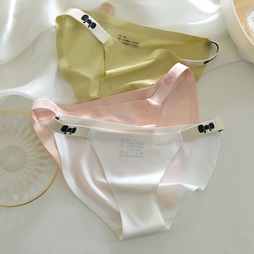 日系少女冰丝无痕内裤女性感细带半丁字裤糖果桑蚕丝裆低腰三角裤