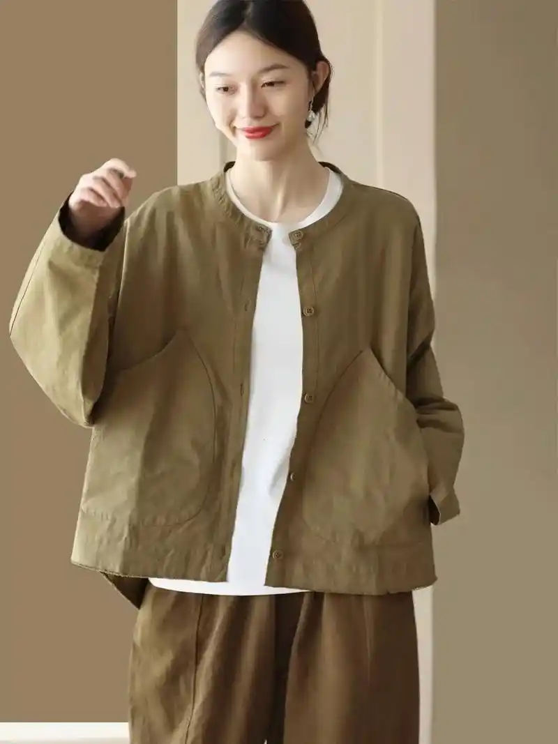 纯棉短款风衣外套女时尚大口袋宽松外搭.40 或将近40的女人 - 抖音