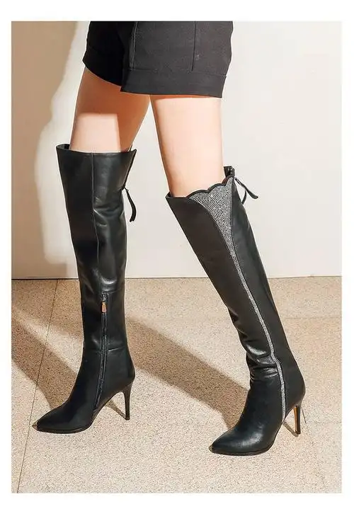 高跟细跟尖头过膝女长靴高筒女靴