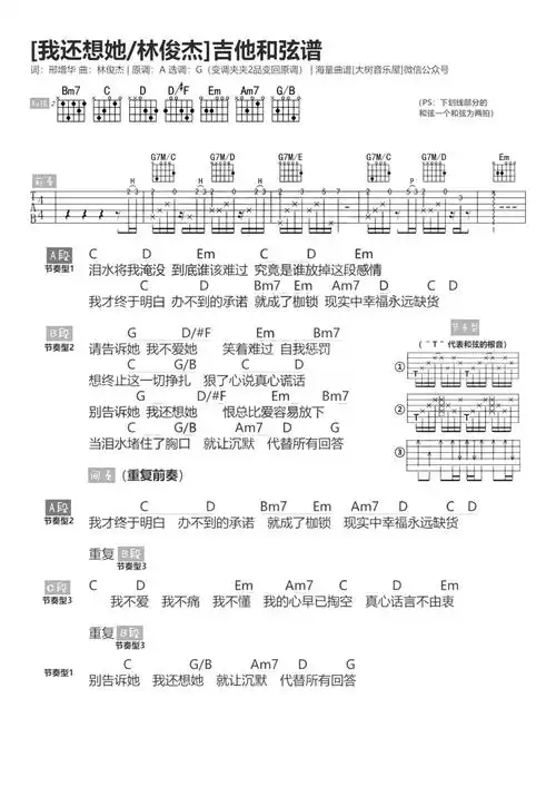 林俊杰我还想她吉他谱g调吉他弹唱谱