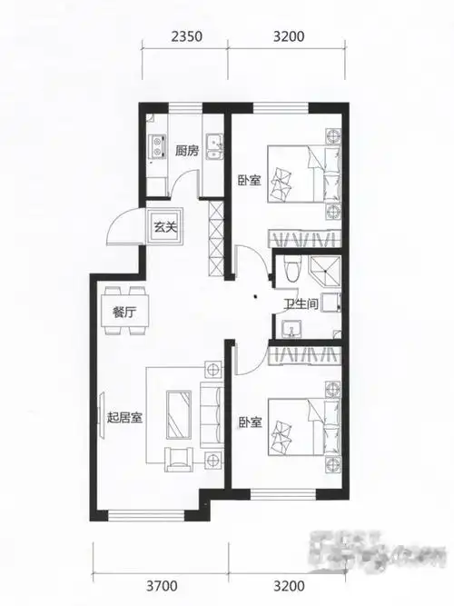 b户型二室二厅一卫80平-2室2厅1卫-80.0㎡