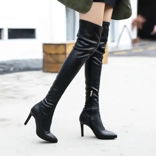 高跟过膝长靴女欧美细跟尖头长筒靴2016秋冬季新款骑士靴女靴子潮