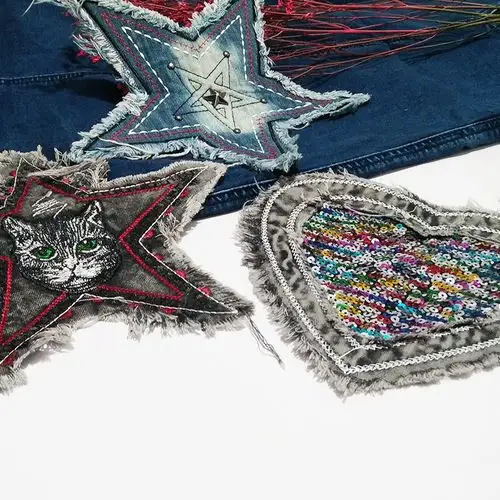 裤子图案牛仔裤膝盖刺绣大号补丁布贴