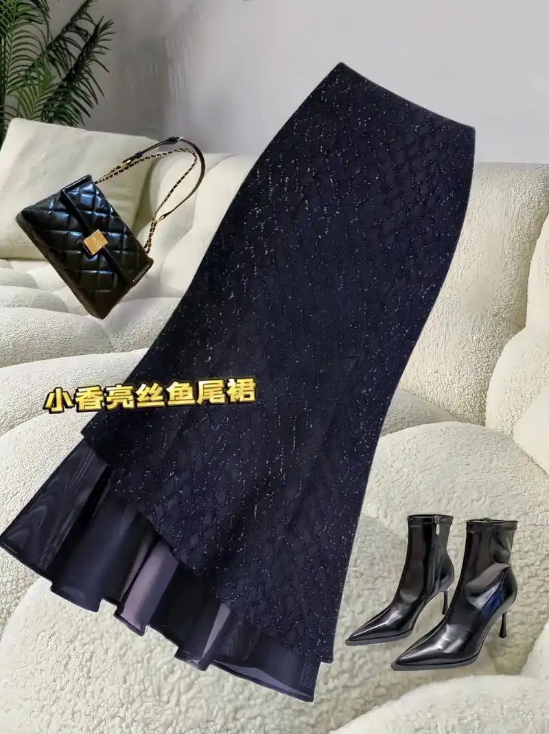 加绒亮丝鱼尾裙包臀裙中长款女冬裙高腰显瘦气质一步裙小香风半裙