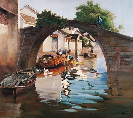 故乡的桨声——水乡油画