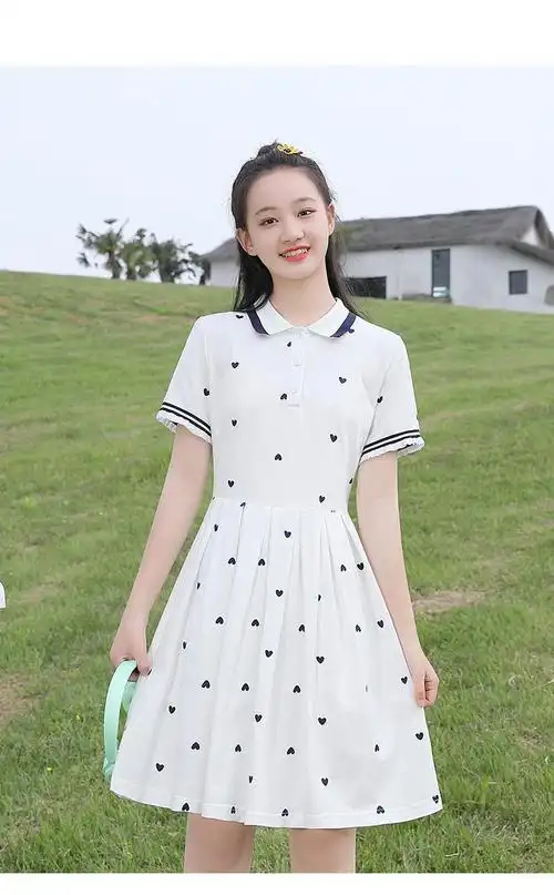 连衣裙学生中长款夏天女生裙子高中少女初中生初中学生polo裙子女夏装