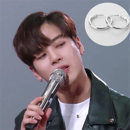 2021新款王嘉尔同款耳环纯银小圆圈耳骨耳饰光面潮流个性潮冷淡风