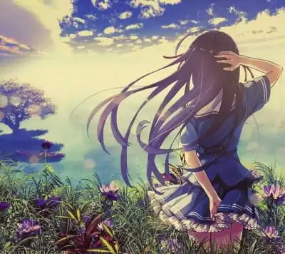 卡通情侣长发背影头像