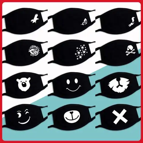 黑色口罩棉布定制表情印花卡通跨境男女个性冬季保暖防尘纯棉透气