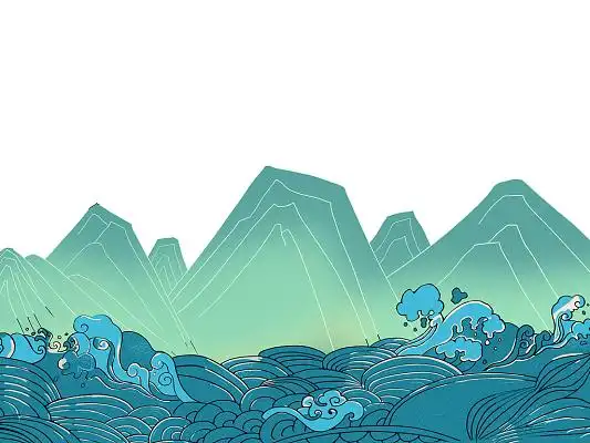 绿色手绘国潮古风中国风山水海浪元素png素材