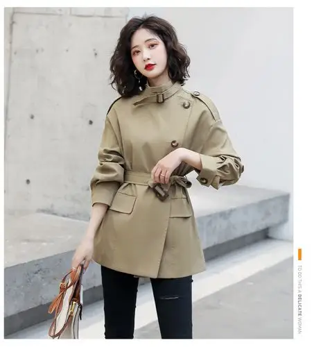 xuxu 香港潮牌 短款风衣女装2020春秋新款立领韩版休闲外套收腰显瘦