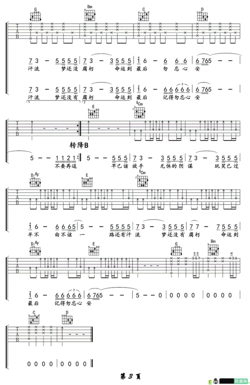 勿忘心安吉他谱(曲世聪作曲,张杰演唱)