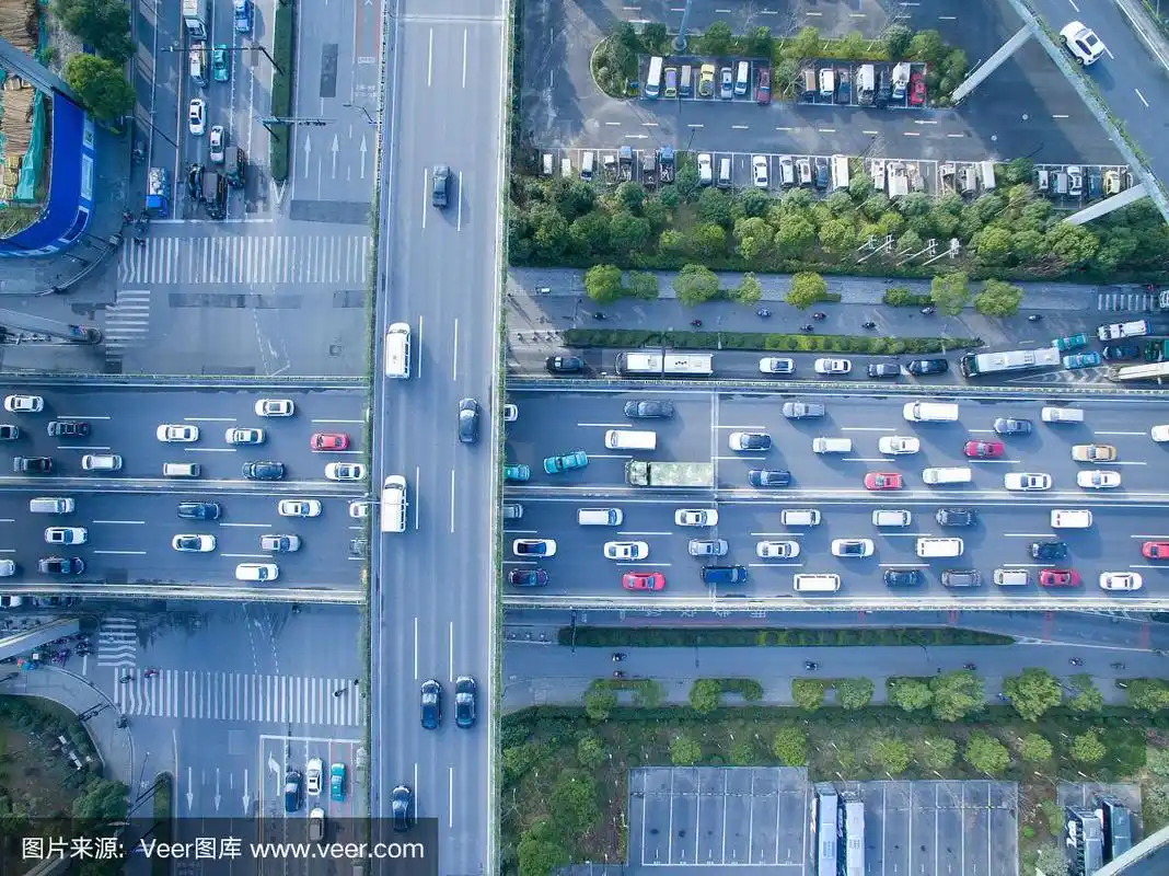 现代城市道路交叉口鸟瞰图