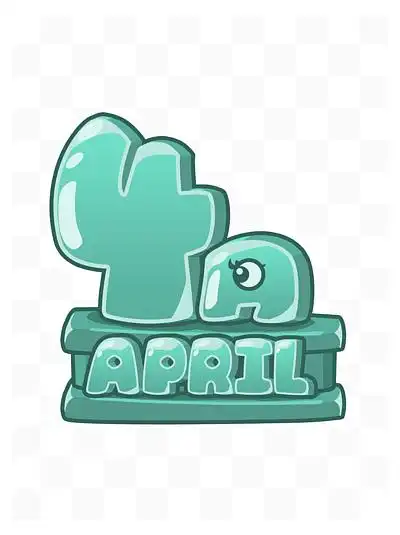 4月份卡通可爱q版蓝色字体元素