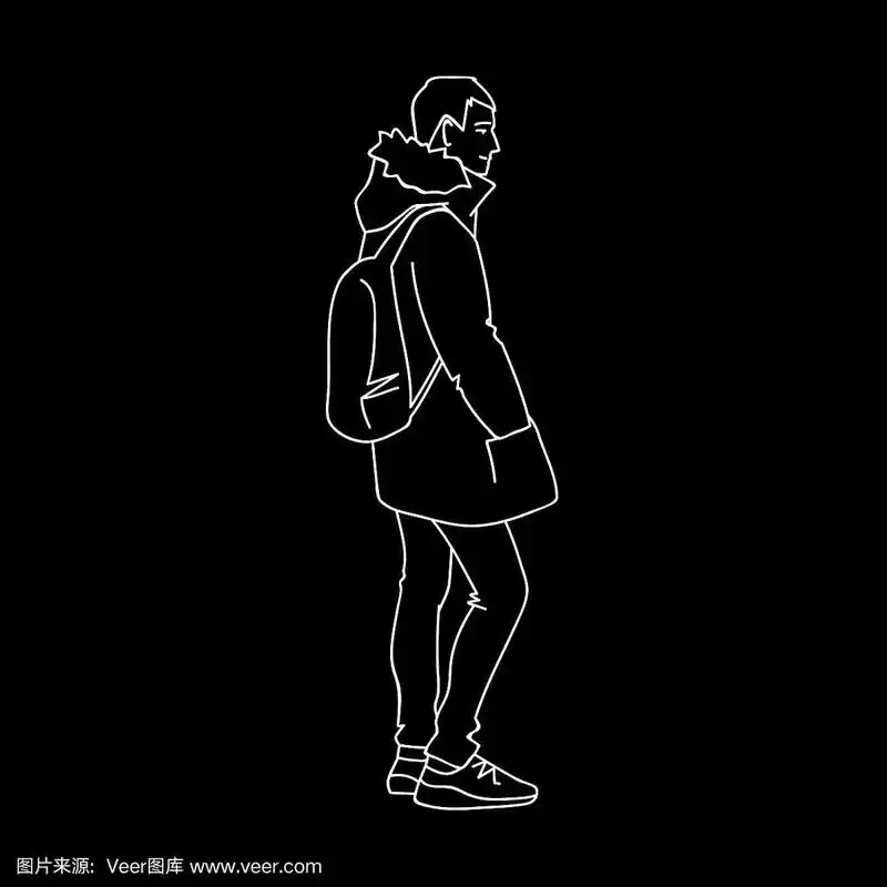 穿着夹克,牛仔裤和运动鞋的男人.侧视图.