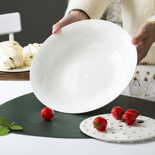 骨瓷饺子盘中式双层沥水带屉创意圆形盘子吃饭菜盘蒸饺盘 纯白饺子盘