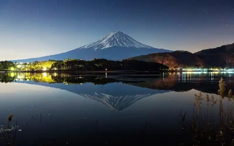 壁纸 日本,富士山,夜晚,冬天,湖,灯 1920x1200 hd 高清壁纸, 图片