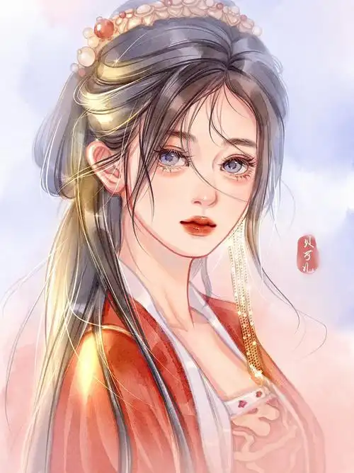 手绘头像古风少女附线稿