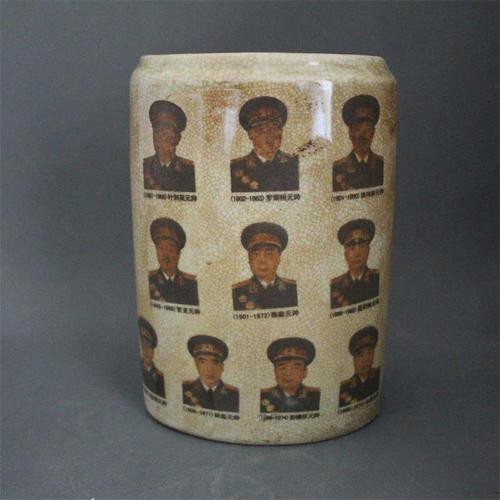 文革红色经典十大元帅头像扁瓶怀旧瓷器收藏品老物件古玩摆件怀旧