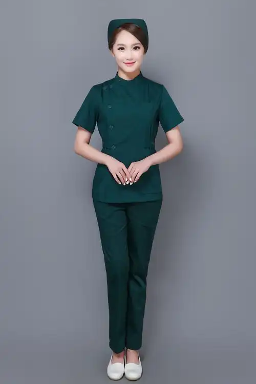 珂纷 夏季护士服短袖分体套装急诊科护士120急救中心出诊服男女长墨绿