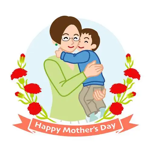 戴着眼镜的母亲抱着一个儿子——母亲节的剪辑艺术图片