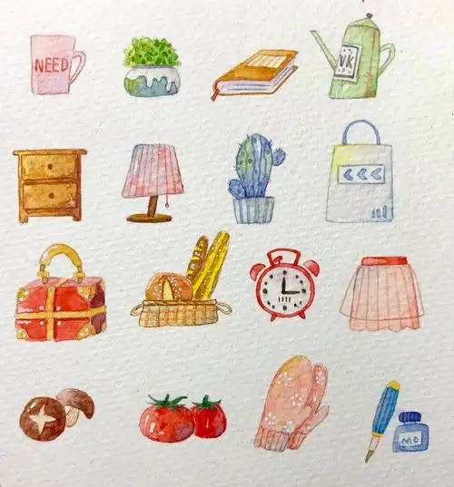 手绘水彩零碎小物件