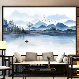 新中式山水墙纸水墨壁纸中国风客厅沙发电视背景墙纸大型壁画874