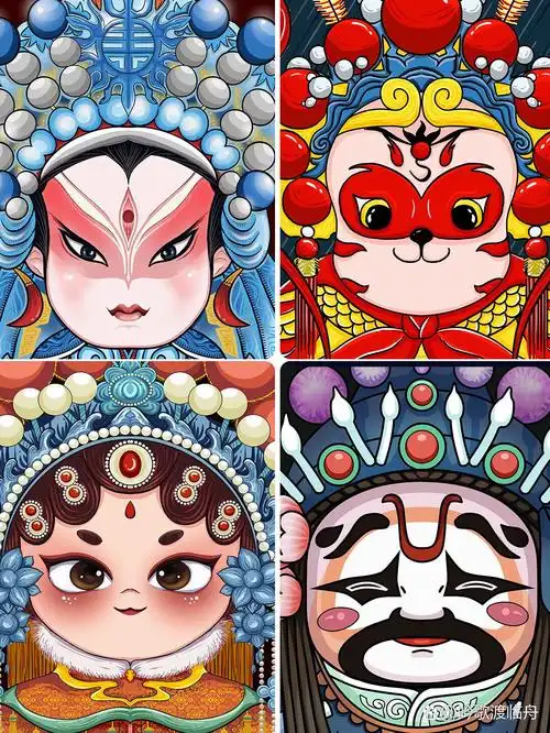 卡通京剧花旦97人物特写脸谱插画97psd素材