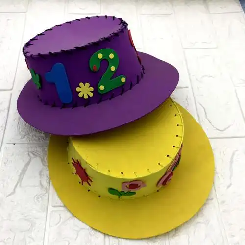 厂家美劳制作手工材料包贴画海绵彩色帽子diy帽子幼教益智玩具