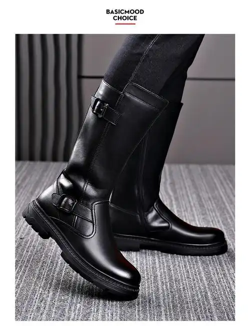 马靴男马靴男靴子高筒阅兵靴骑士皮靴男士冬季长靴长筒牛仔靴潮黑色