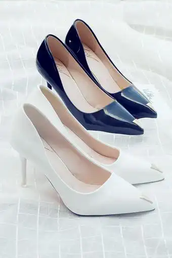 2017新品ol简约白色细跟高跟鞋尖头浅口单鞋工作鞋韩系婚鞋