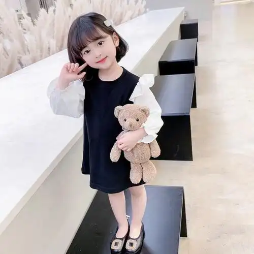 女童春秋棉连衣裙2022新款时尚潮款女宝宝春季小女孩的裙子漂亮