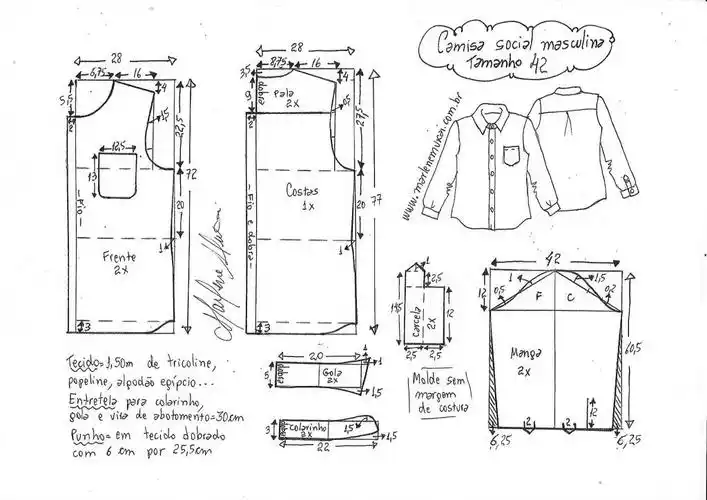 11码男士商务衬衫的图纸