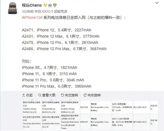 iphone 12系列电池容量曝光,还是让人又爱又恨_苹果