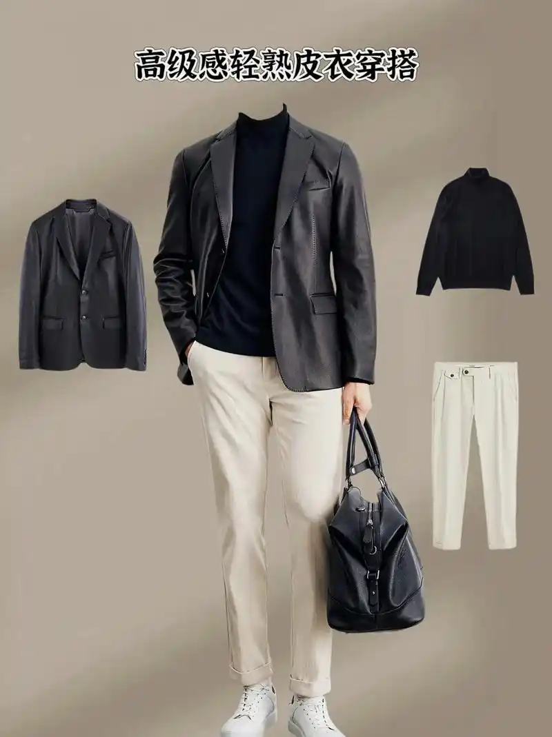 男士高级感轻熟皮衣穿搭.#创作灵感#秋冬生活图鉴 #ootd - 抖音