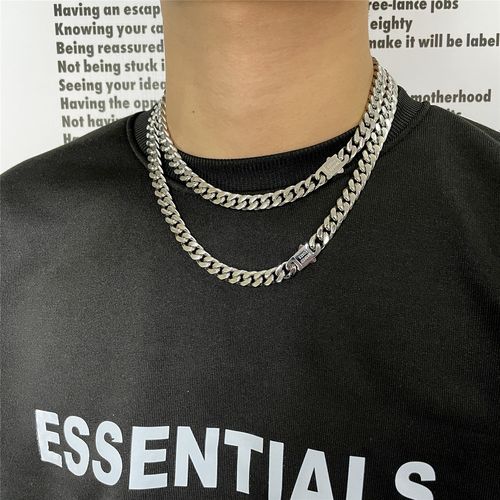 钛钢简约粗款古巴链男士防水不掉色项链潮人街头hiphop说唱锁骨链