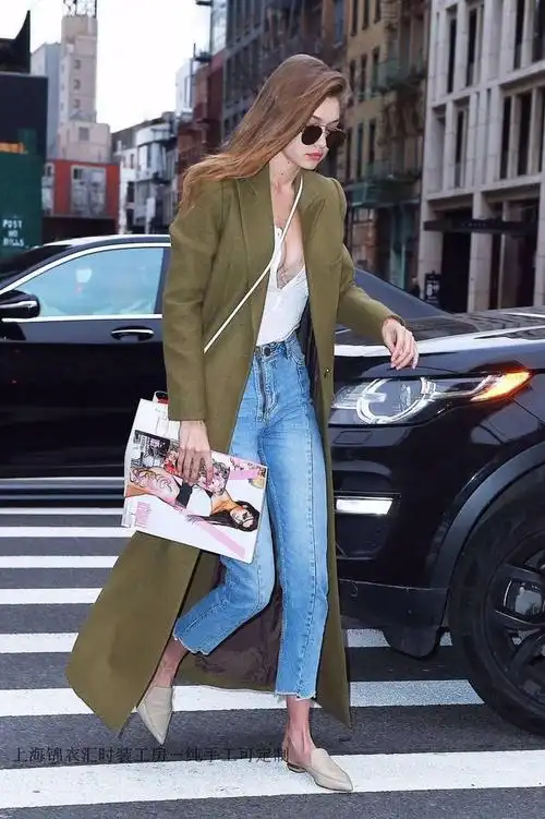 2018秋冬超长毛呢大衣欧美明星gigihadid毛呢外套