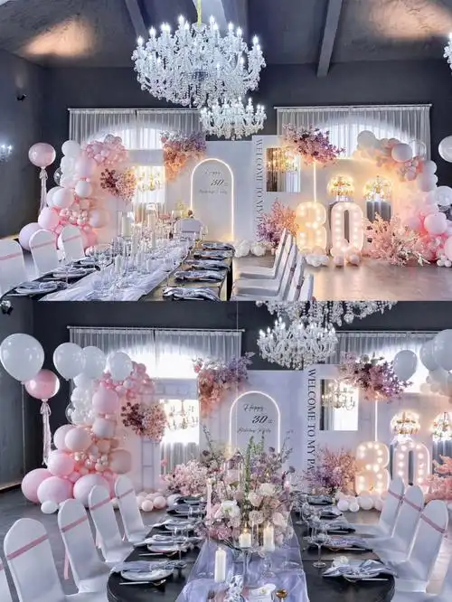 高级粉白色30岁生日晚宴布置重庆生日策划
