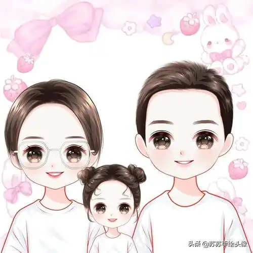 头像,圆圆的大眼睛,萌萌哒表情,三口人在一起其乐融融,幸福又美满