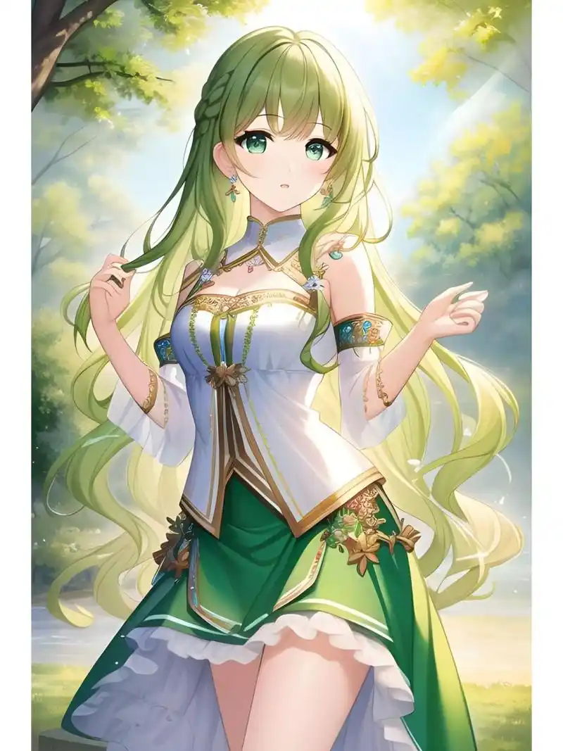 花园清凉绿系甜美公主,动漫二次元绘画人物