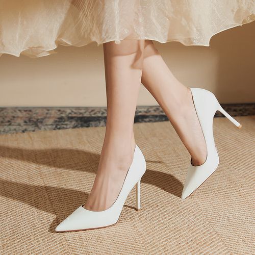 baldauren高跟鞋女士细跟单鞋尖头性感情趣小香风白色法式时装秋季 白