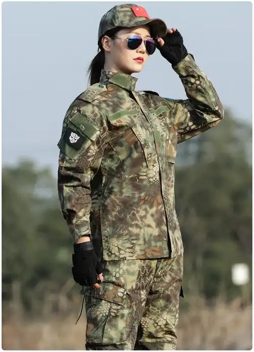kang ke支持国货迷彩服套装男女工作服春秋蟒纹作战服特种军迷服装装