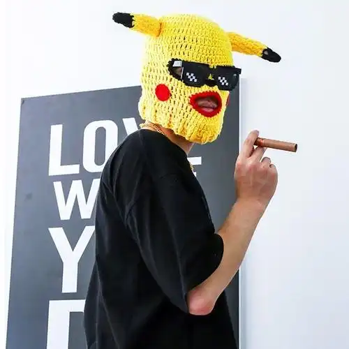 头套搞笑 悍匪头套皮卡丘 沙雕搞怪毛线针织比卡丘面罩 劫匪叙利亚