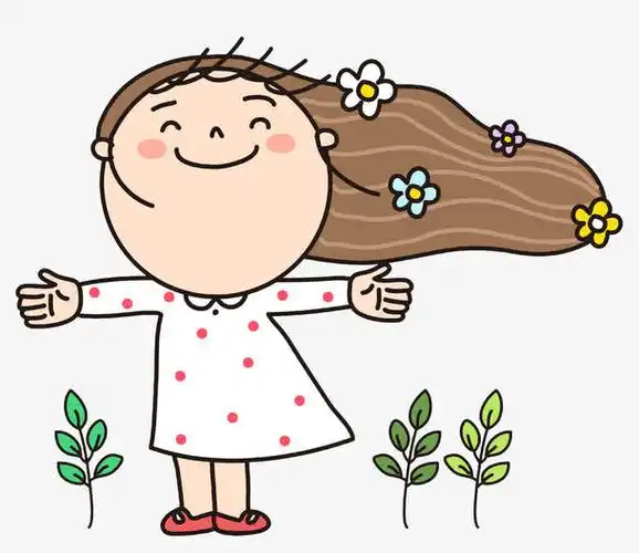 卡通插图清风徐来吹起了头发